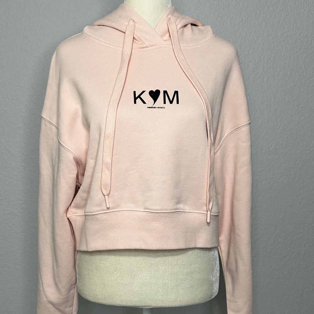 Kimhekim Women's Soft Pink Cropped Cotton Hoodie Sweater M-L
